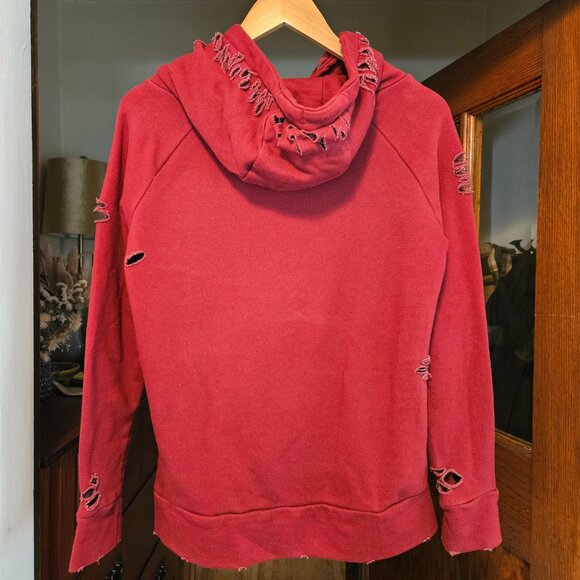 Chelsea DeBoer by Lily & Lottie Distressed Hooded Sweatshirt- Maroon- Size S - Picture 3 of 8